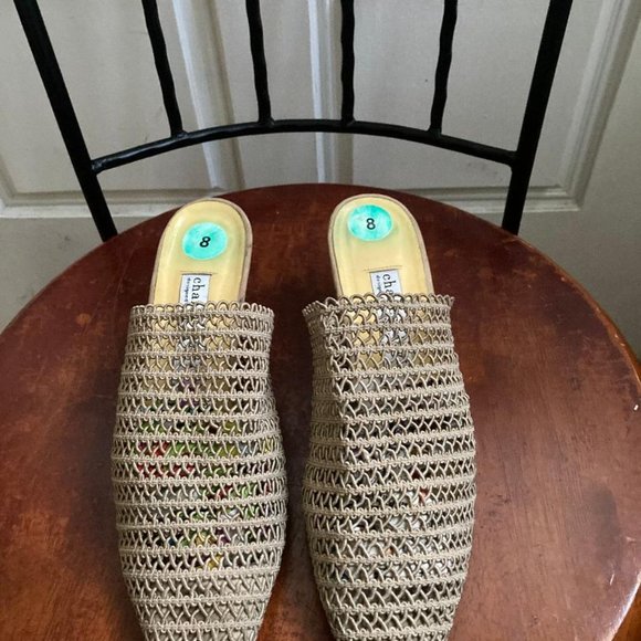 Charles David Taupe Beige Mesh Net Leather Mule Heels Size 8 - Picture 2 of 6